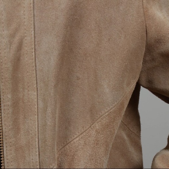 Women's Vintage 70s Era Jordache Tan Suede Zippered Jacket with Drawstring Hem - Picture 9 of 9